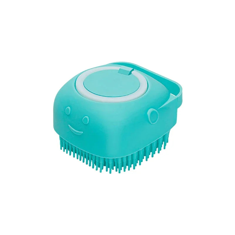 LunaPaw Bath Brush — teal silicone wash brush with built-in shampoo dispenser