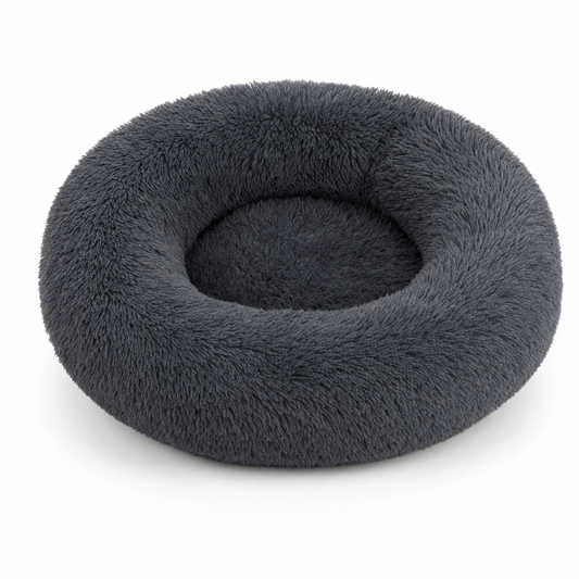 LunaPaw Calm Cloud anti-anxiety donut bed in dark grey on a white studio background
